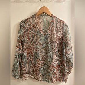 Casual Womens Ladies Long Sleeve Pink & Green Floral Blouse Top ￼Parsley Loose